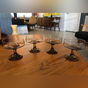 Vintage Retro 1970’s Set Of (4) Brown Dessert / Bar Glasses.